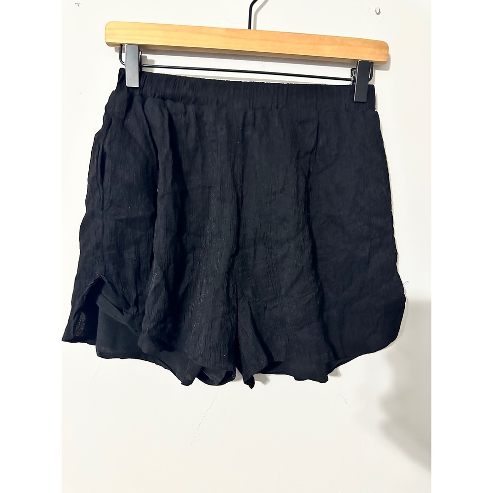 COMMENSE Black Textured Drawstring Waist‎ Relaxed Fit Shorts Womens Size M